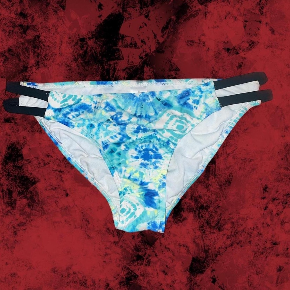 blue strappy tie dye bikini bottoms